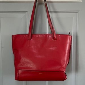 Red leather Fossil tote